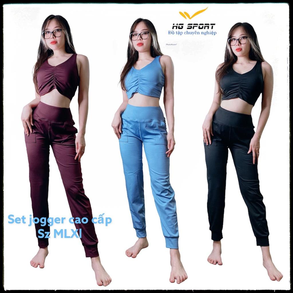 Bộ Đồ tập Yoga, Gym, Thể Thao nữ, Quần Tập Jogger Áo Croptop nhún sát nách Hàng Cao Cấp Hg Sport SD203