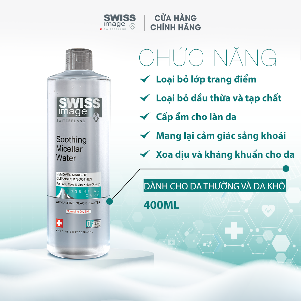 Nước tẩy trang làm sạch sâu cấp ẩm dành cho da khô Swiss Image Soothing Micellar Water 400ml