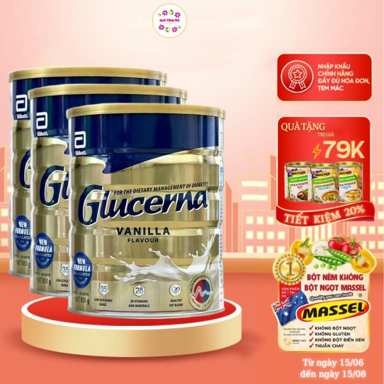 Combo 3 Hộp Sữa bột Abbott Glucerna Vanilla dành cho người đái tháo đường và tiền đái tháo đường (850g) - Nhập khẩu Australia