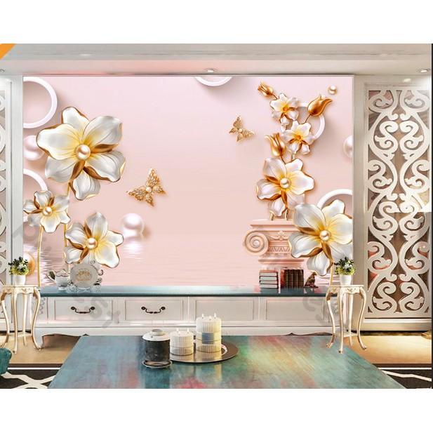 Tranh dán tường Hoa thủy tiên trang sức nổi bật, tranh dán tường 3d hiện đại MS821137
