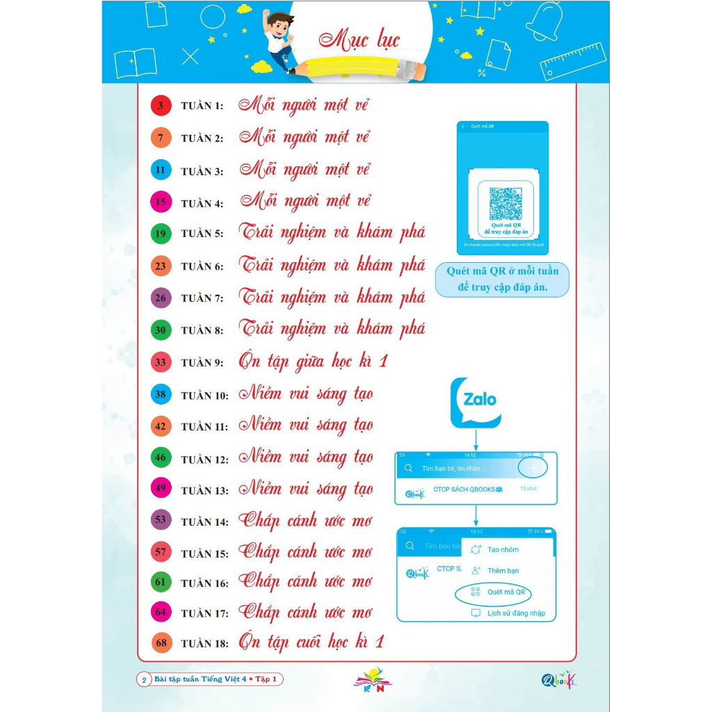 Sách - Bài Tập Tuần Tiếng Việt 4 - Tập 1 - Có mã QR Video bài giảng
