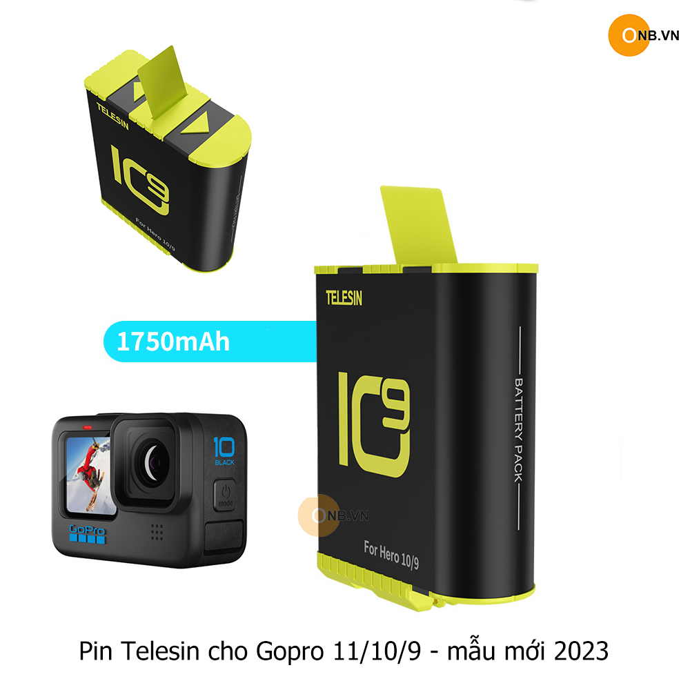 Pin Telesin cho Gopro 11 10 9 mẫu mới tem vàng 2023