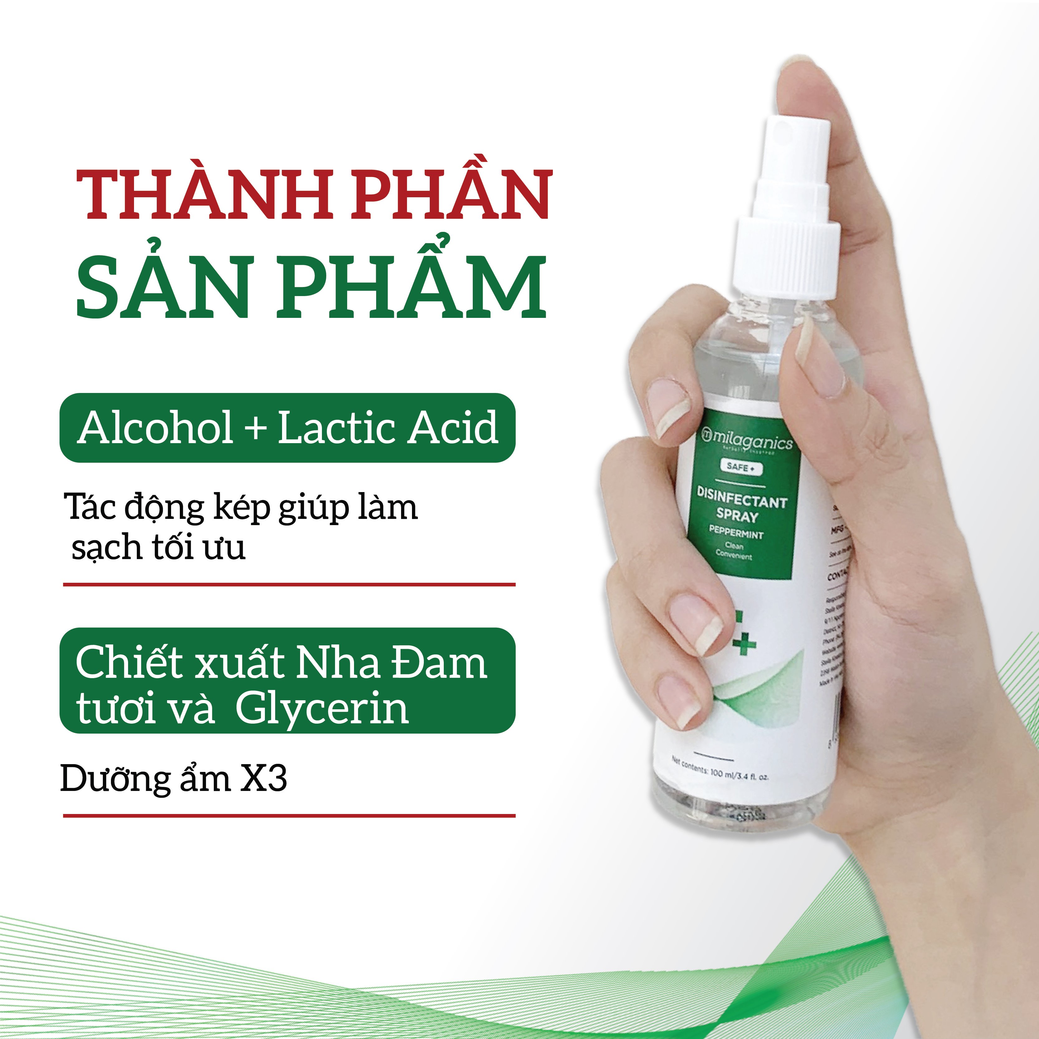 (SIZE LỚN) Nước Rửa Tay Khô Bạc Hà Sát Khuẩn, Làm Sạch Vượt Trội, Dưỡng Ẩm Không Gây Khô Da MILAGANICS 5LIT (Can) - Tặng Kèm 2 Xịt Chiết