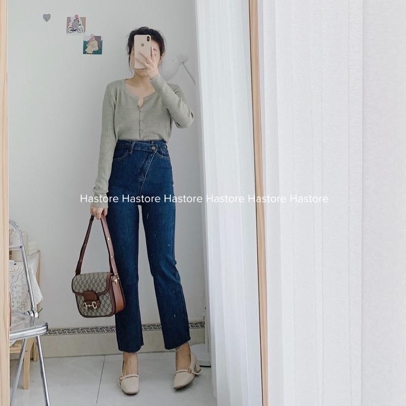 Quần jean ống đứng cạp lệch hothit