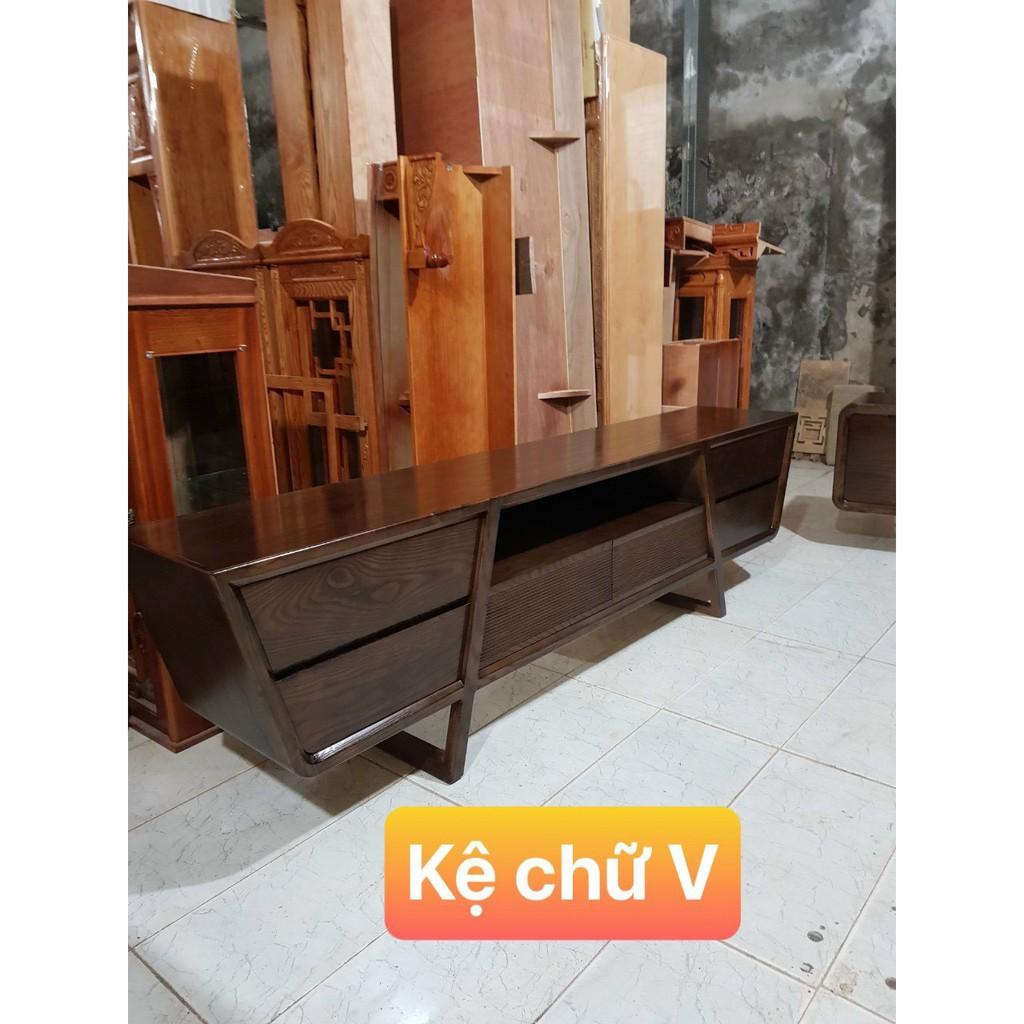 Kệ tivi chữ V gỗ Sồi Nga