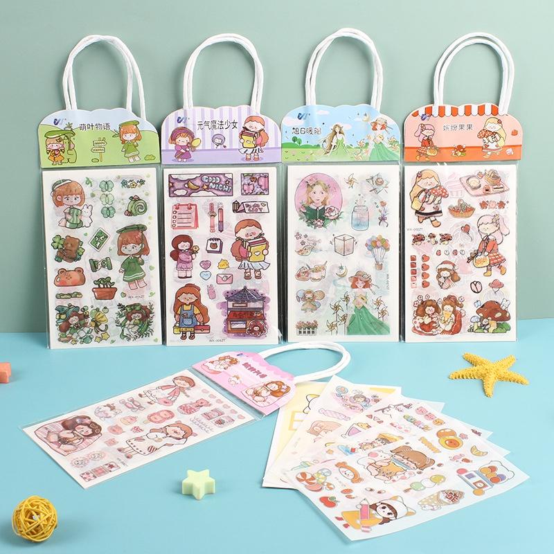 Sticker quai xách set 4 tấm cắt sẵn mix hình cute - Nguồn hàng giá rẻ