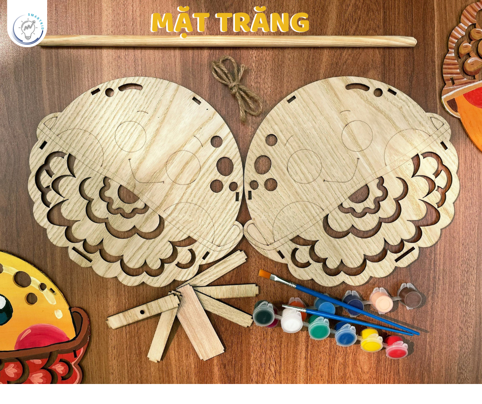 Set Đèn Lồng Gỗ Trung Thu - Lồng đèn trung thu truyền thống tô màu sáng tạo