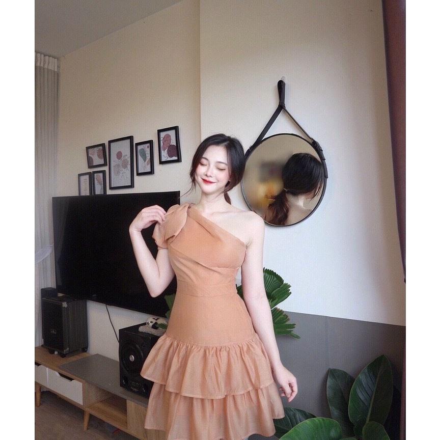 Đầm Lệch Vai Thiết Kế Nơ Vai Xinh Xắn
