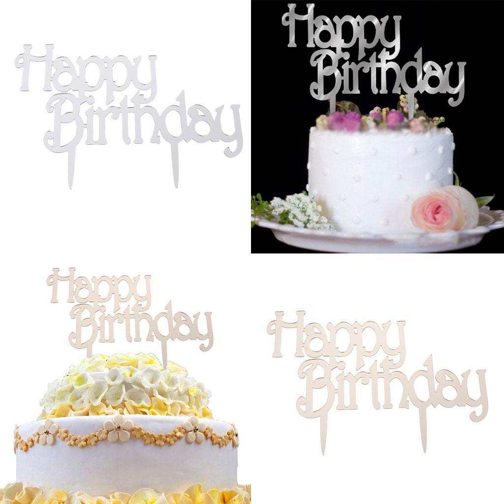 2pcs Kids Adults Acrylic Happy Birthday Cake Topper Decoration Golden+Silver
