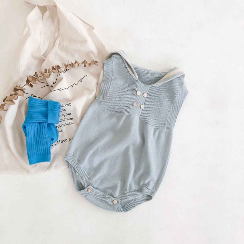 Bé Romper Áo Liền Quần Có Mũ Thủy Thủ Mùa Hè Quần Áo Bé Sơ Sinh Áo Dệt Kim Bé Trai Jumpsuit Sơ Sinh Cho Bé Gái Áo Chống Nắng Áo Liền Quần