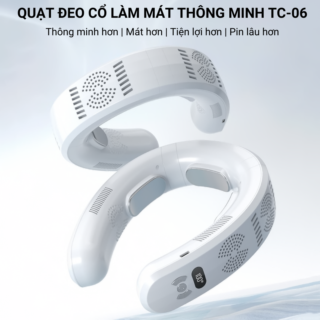 Quạt Đeo Cổ Mini TC06, Quạt Treo Cổ, Quạt Tích Điện Đeo Cổ Không Cánh Thông Minh Chườm Nóng Lạnh Cao Cấp Pin Sạc 6000mAh