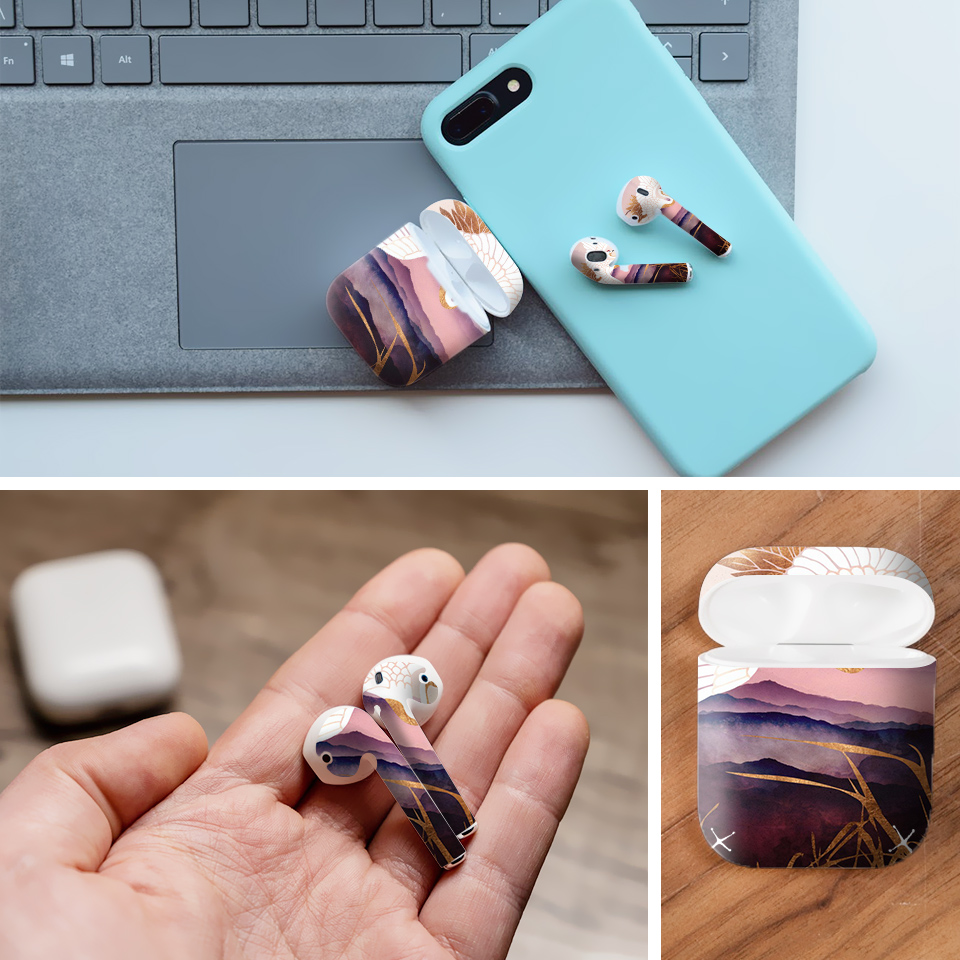 Miếng dán skin chống bẩn cho tai nghe AirPods in hình chim hạc - giả sơn mài - GSM155 (bản không dây 1 và 2