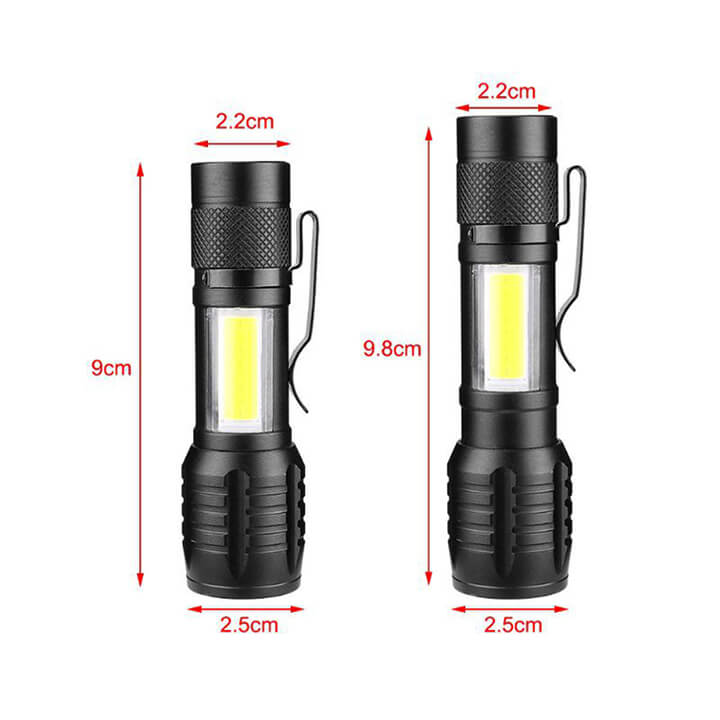 Đèn pin siêu sáng mini cao cấp có Zoom xa gần, 3 chế độ sáng có móc treo tiện dụng, tặng kèm hộp đựng