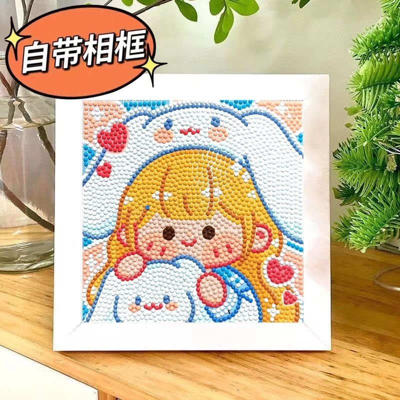 Bộ sticker đính đá trang trí sáng tạo, tranh đính đá cho bé, tranh đá tự đính tự làm đẹp mắt có khung gỗ