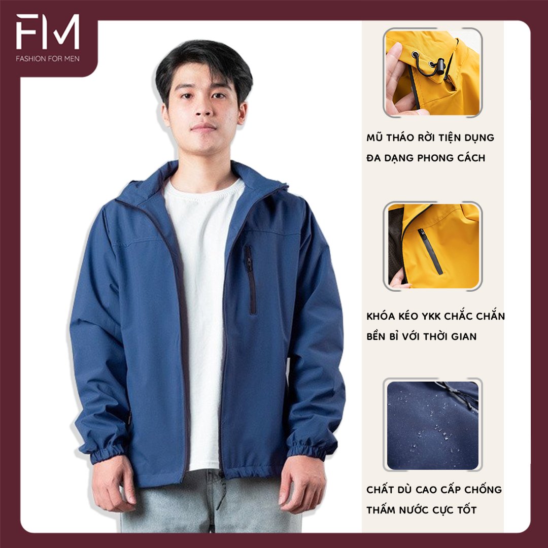 Áo khoác dù chống nắng nam, có 3 ngăn túi khóa kéo nón có thể tách rời tiện lợi - FORMENSHOP - FMTHT050