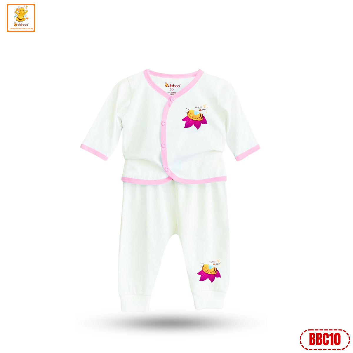 Quần áo sơ sinh Babiboo bộ dài sơ sinh cotton viền màu mềm mại, thấm hút BBC10