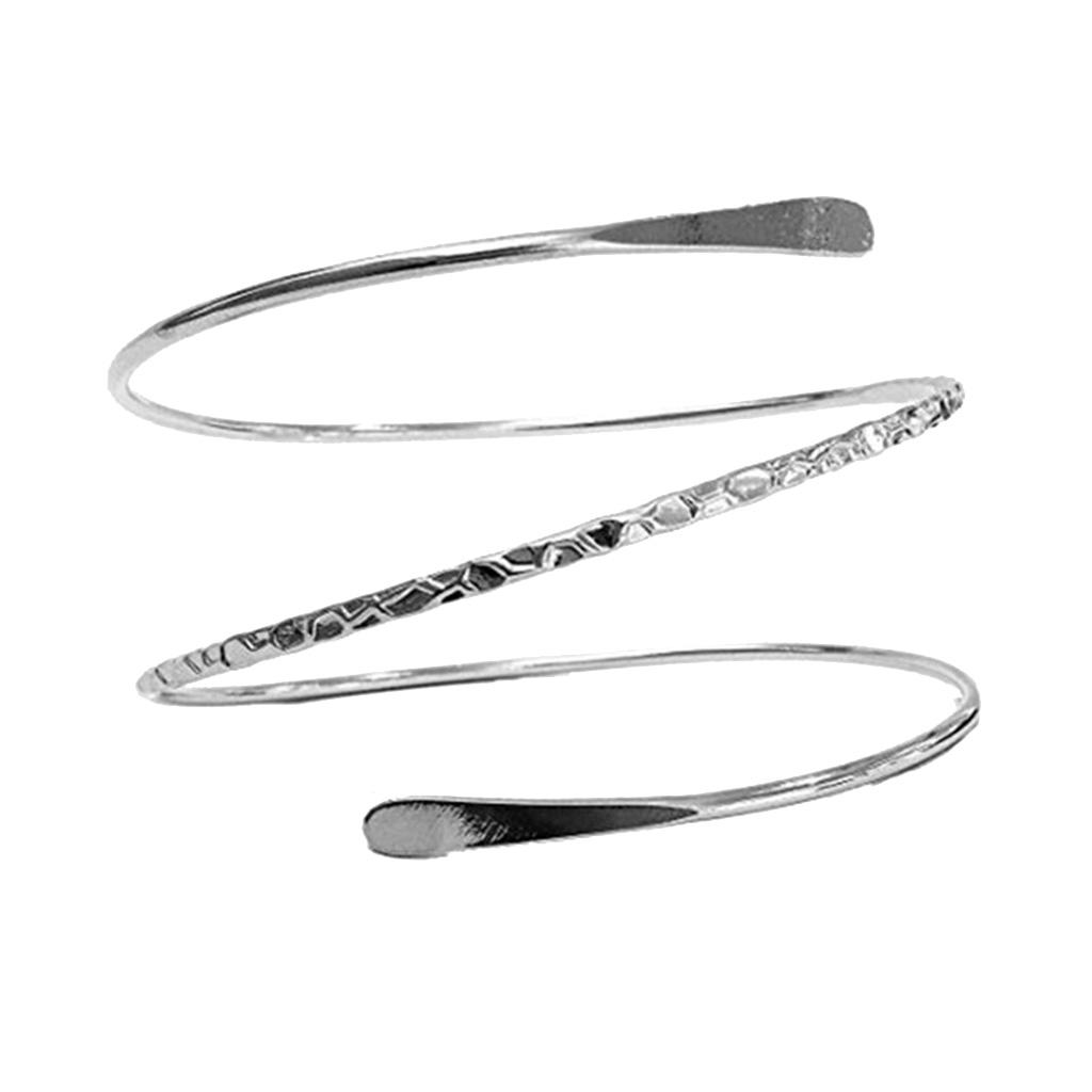 2xMinimalist Metal Coil Upper Arm Cuff Bracelet Armlet Armband Bangle Silver