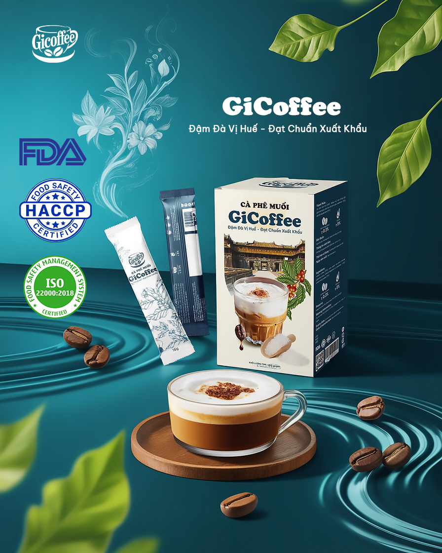 Cà Phê Muối Hòa Tan GiCoffee Chuẩn Vị Huế - Ít Ngọt (1 Hộp 10 gói x 16gr)