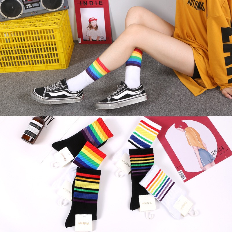 Combo 6 Tất cổ cao 7 sắc cầu vồng unisex TN51 với gang màu tươi sáng 7 sắc cầu vồng