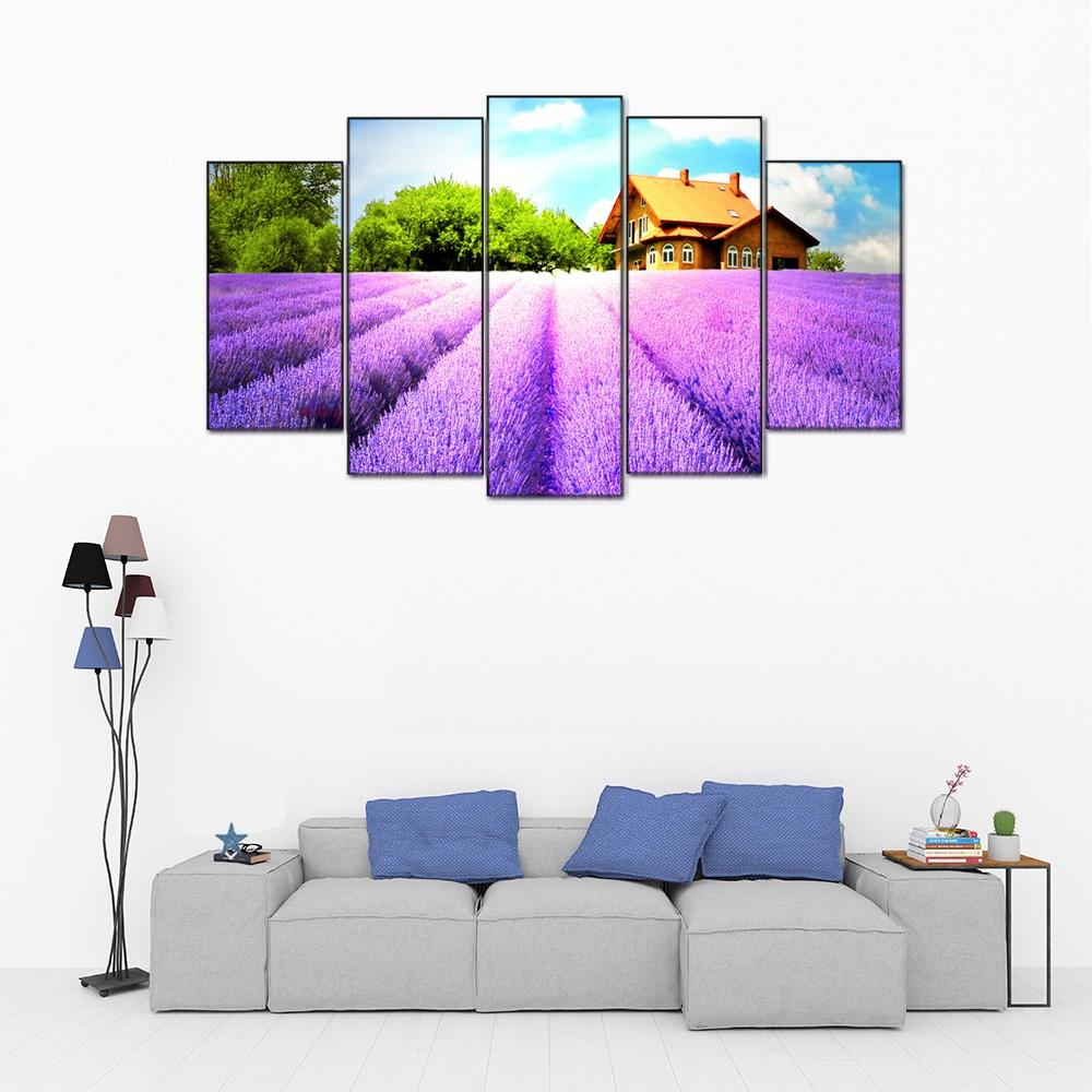 Tranh canvas –  Bộ tranh cánh đồng hoa tím CE87 - Vải canvas cán PiMa - In UV - Viền COmposite