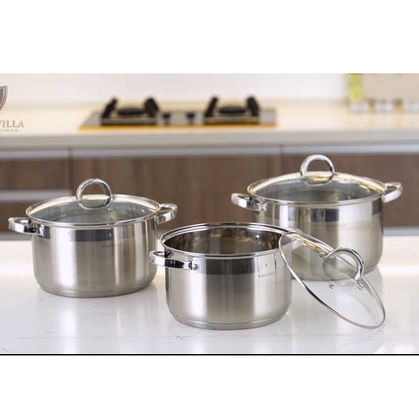 Bộ nồi Inox 3 Món 6 Chi Tiết Kaisa Villa KV-2240 Đáy 5 Lớp, Dùng Cho Mọi Loại Bếp, Hàng Nhập khẩu