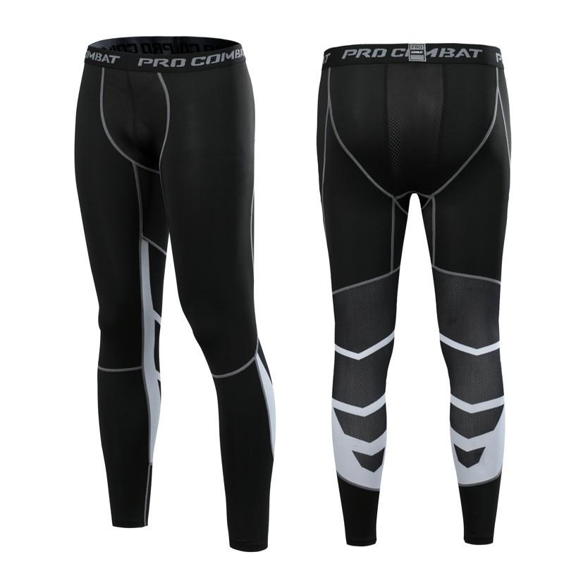 QUẦN GIỮ NHIỆT COMBAT PRO LEGGING PHỐI TRẮNG TẬP GYM NAM DÁNG DÀI MÀU ĐEN SQ518T