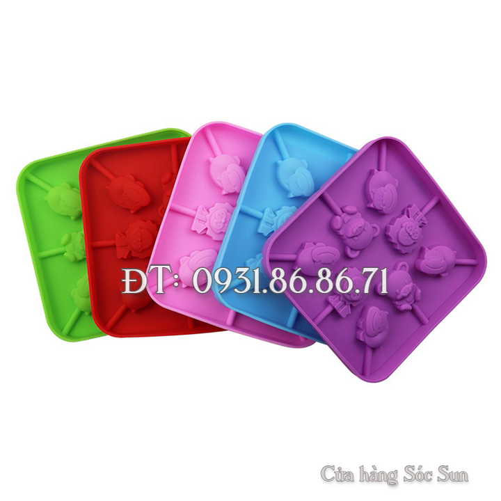 Khuôn silicon 8 hà mã, sư tử, gấu – Mã số 1207
