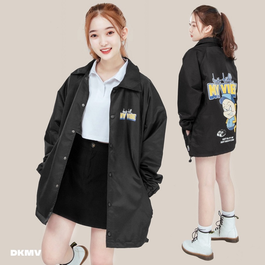 Áo khoác dù nữ hai lớp màu đen | DKMV Jacket Baseball-Black