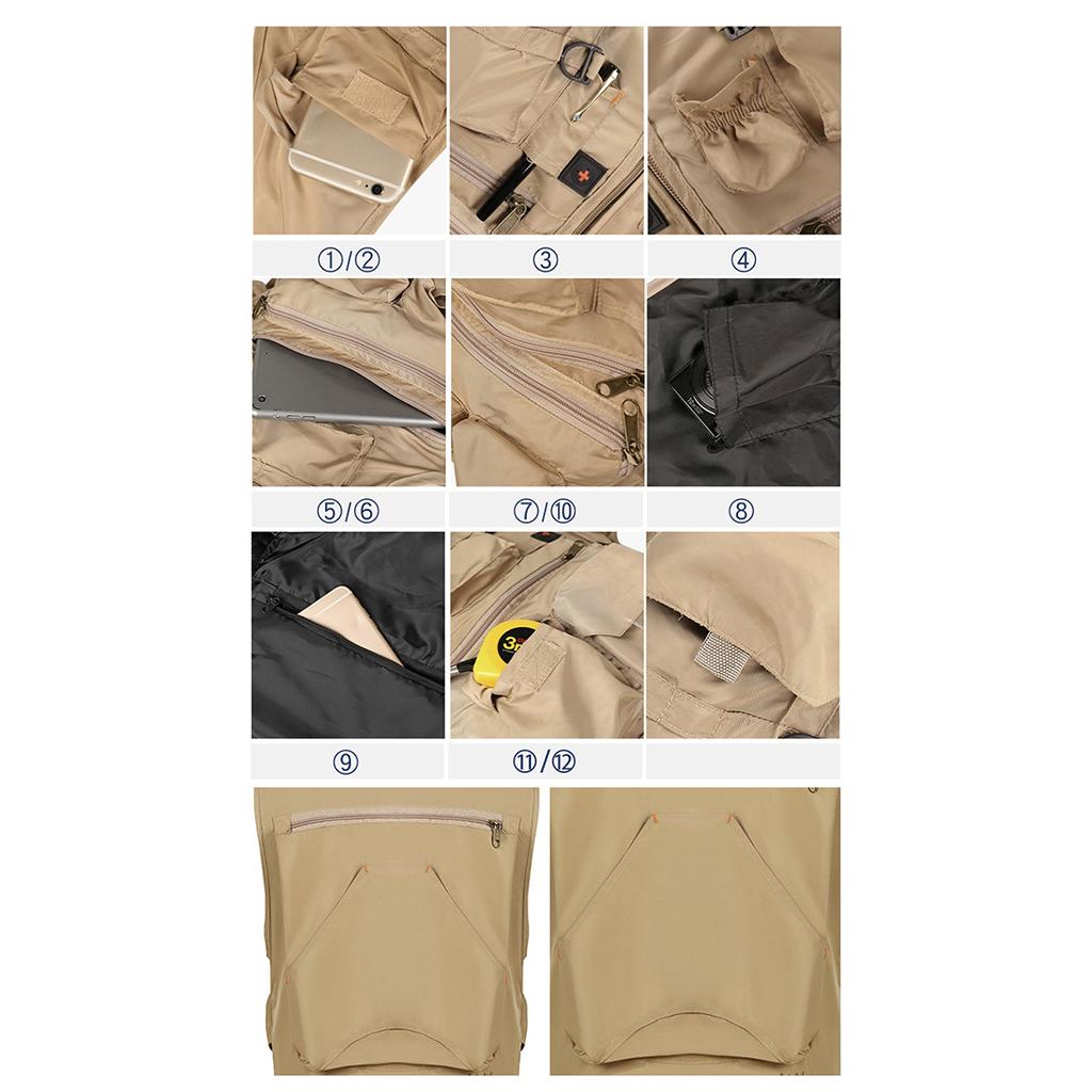 Multi Pocket Photography Hunting Fishing Vest Jacket Waistcoat Gray L
