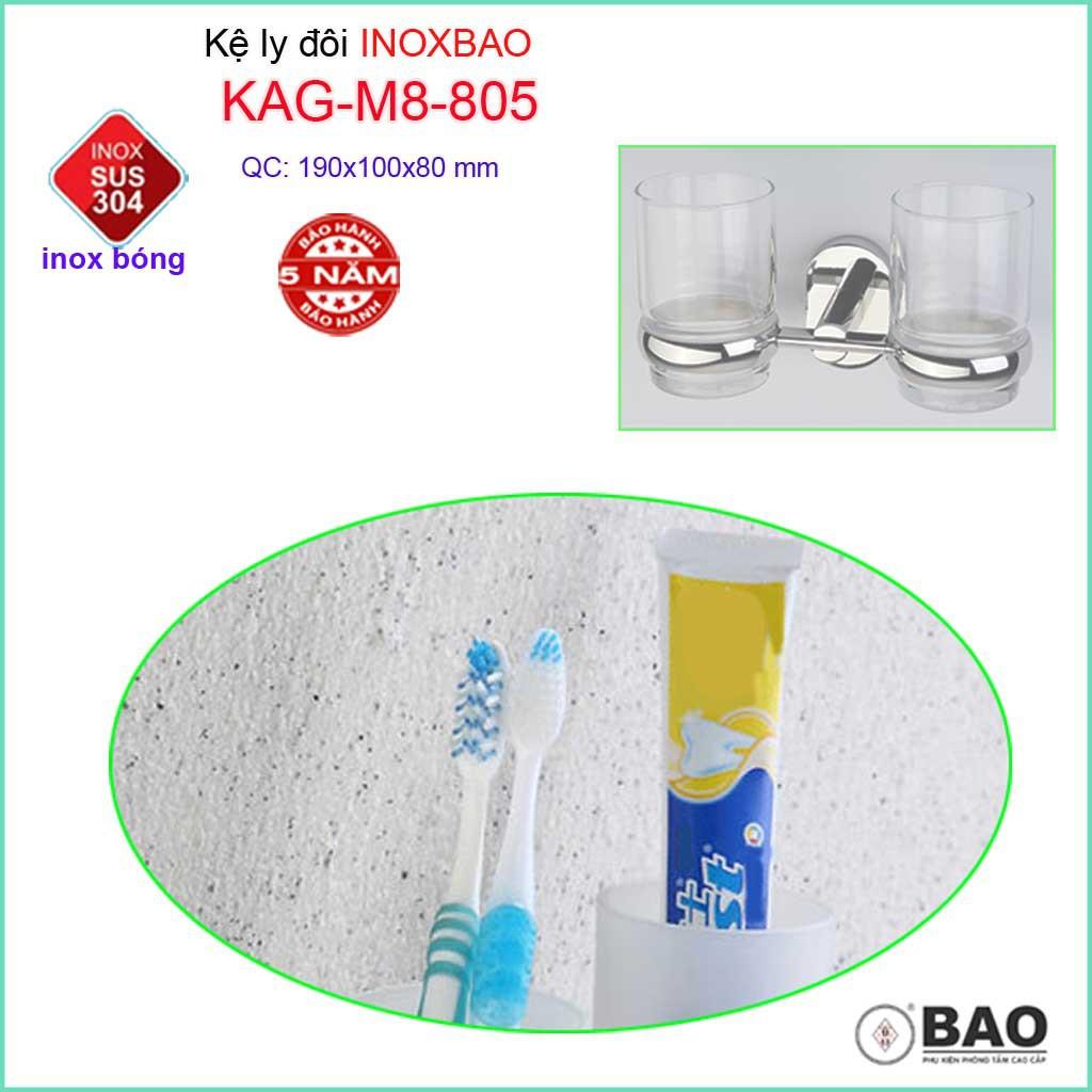 Kệ ly đôi Inox Bảo KAG-M8-805, giá 2 ly bàn chải đánh răng SUS304 dập khuôn cao cấp siêu bền thiết kế tuyệt đẹp tiện dụn