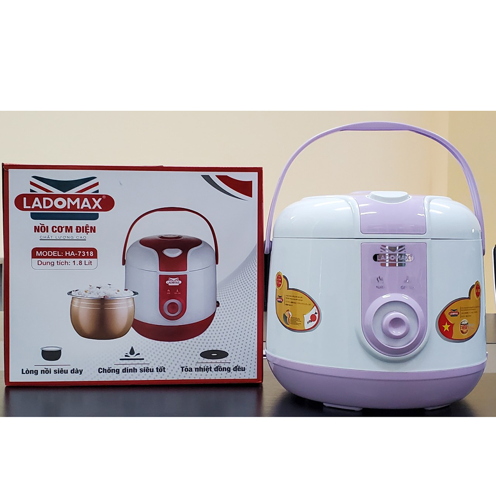 Nồi cơm điện nắp gài 1.8L Ladomax HA-7318 thân nhựa PP cao cấp, nấu cơm cho 5 - 6 người ăn - Hàng chính hãng