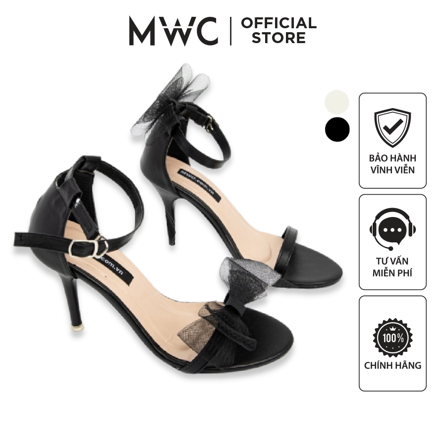 Giày Sandal Cao Gót Nữ MWC 3903 - Cao Gót Quai Ngang Hở Mũi Đế Nhọn Phối Nơ 9CM Thanh Lịch