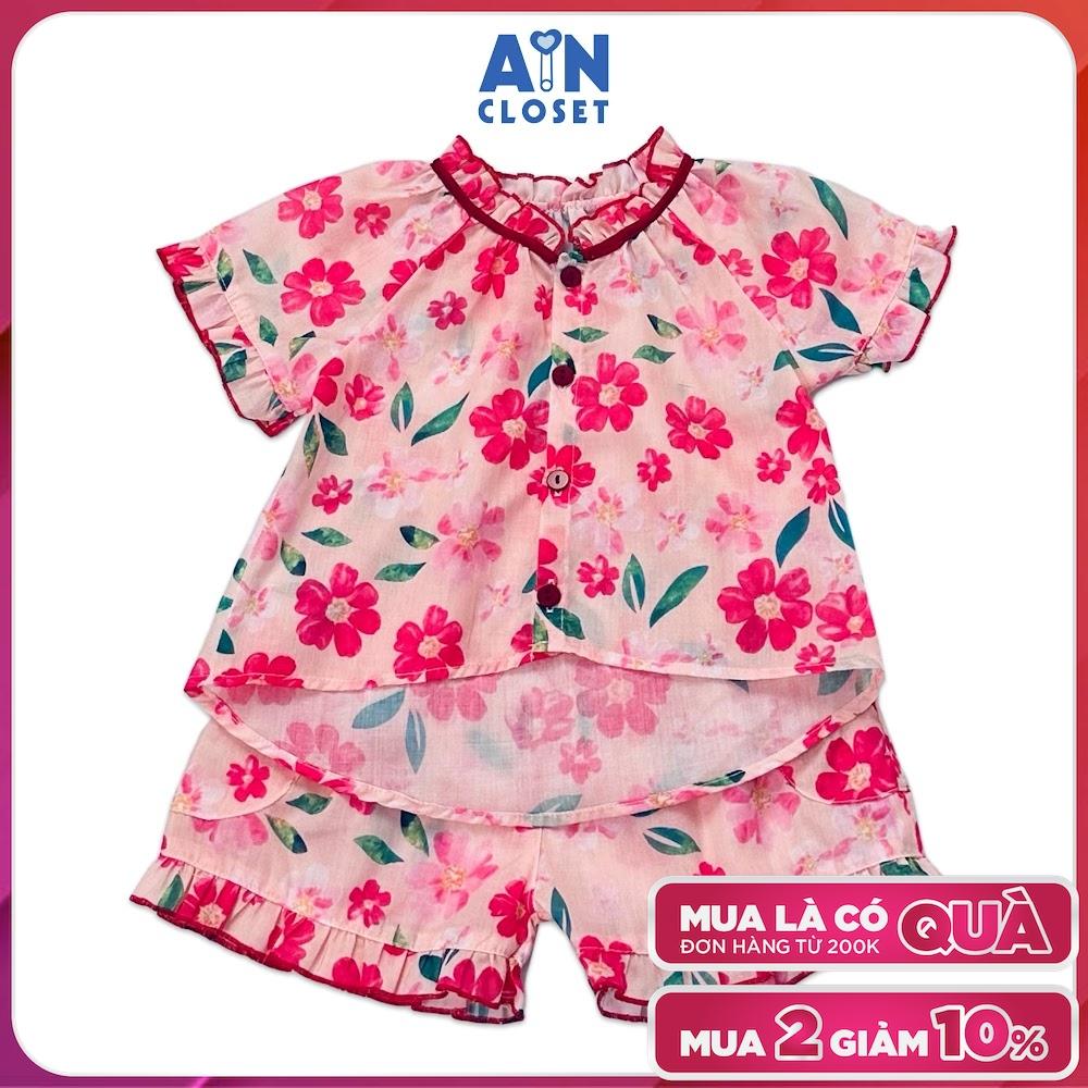 Bộ quần áo ngắn bé gái họa tiết hoa Chăm Pa Hồng cotton boi - AICDBGHPYWWM - AIN Closet