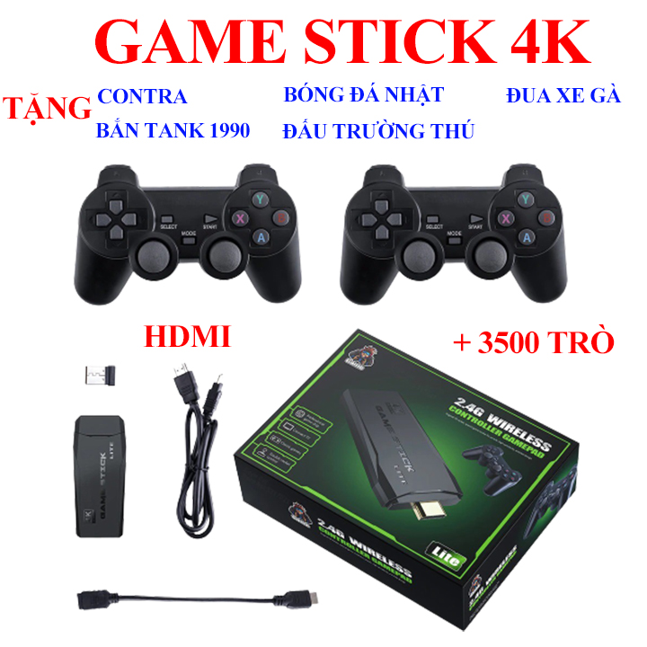 Hình ảnh Game stick 4k, Máy chơi game 4 nút Tay cầm không dây kết nối HDMI Thẻ nhớ 32GB hơn 3500 trò