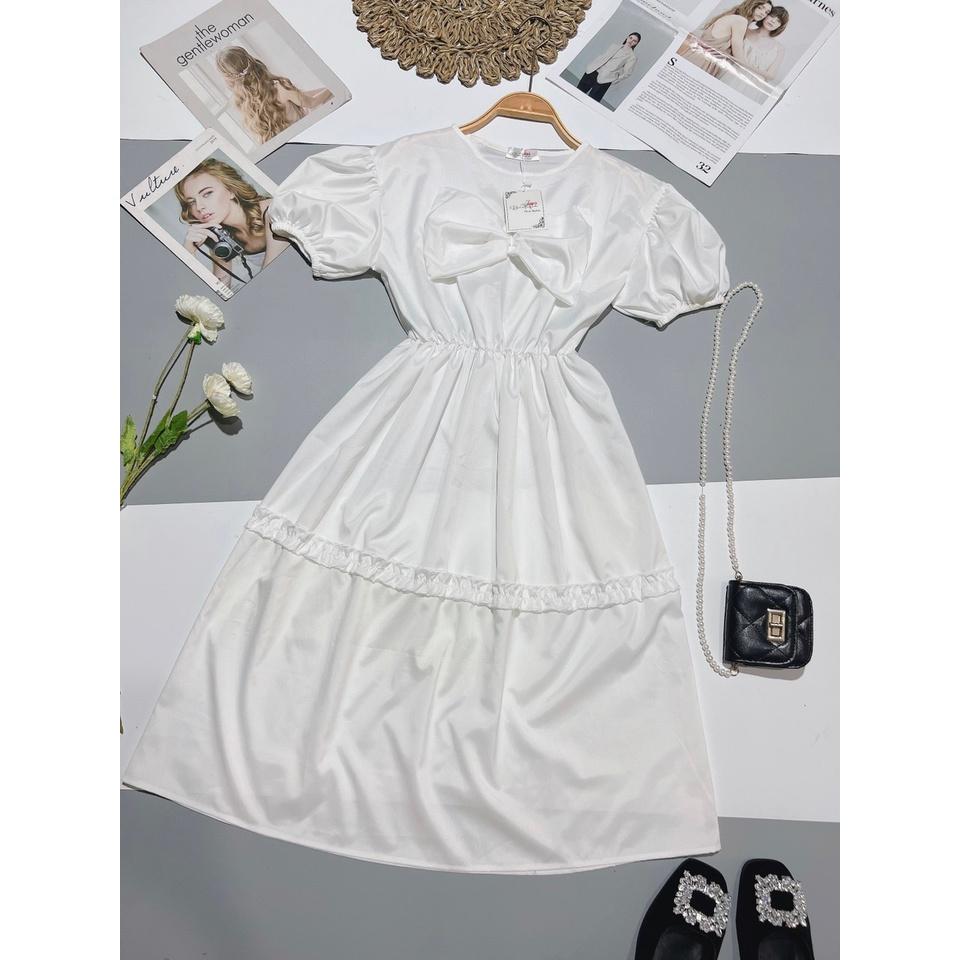 Váy Trắng 2 Lớp Nơ Ngực To Màu Trắng Ulzzang Hàn Quốc