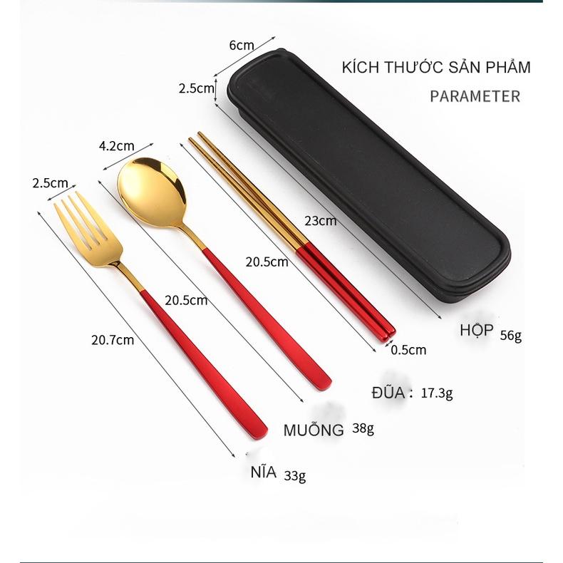 Muỗng inox 304 mạ vàng nhiều màu sang chảnh hàng cao cấp, bộ 3 món trong một hộp