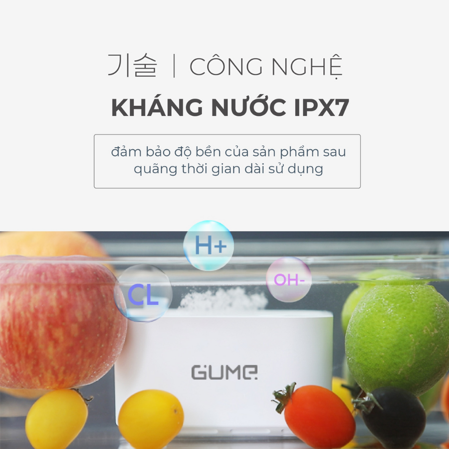 Máy khử khuẩn thực phẩm Gume OWM-01 cao cấp - Giúp làm sạch rau củ quả, loại bỏ vi khuẩn và thuốc trừ sâu - Sạc không dây, chống nước IPX7 - BH 12 tháng