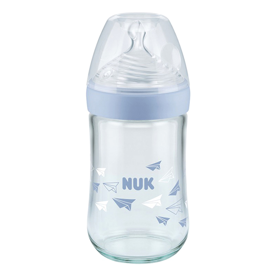 Bình Sữa NUK Thủy Tinh Nature Sense (240ml) Núm Ti Silicone S1 (Size M) NU21498 - Màu Ngẫu Nhiên