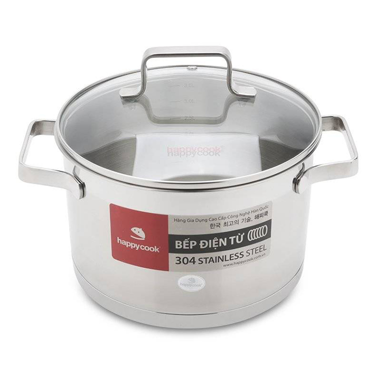Nồi inox cao cấp 3 đáy nắp kiếng Happy Cook Richard Plus N24-RSP