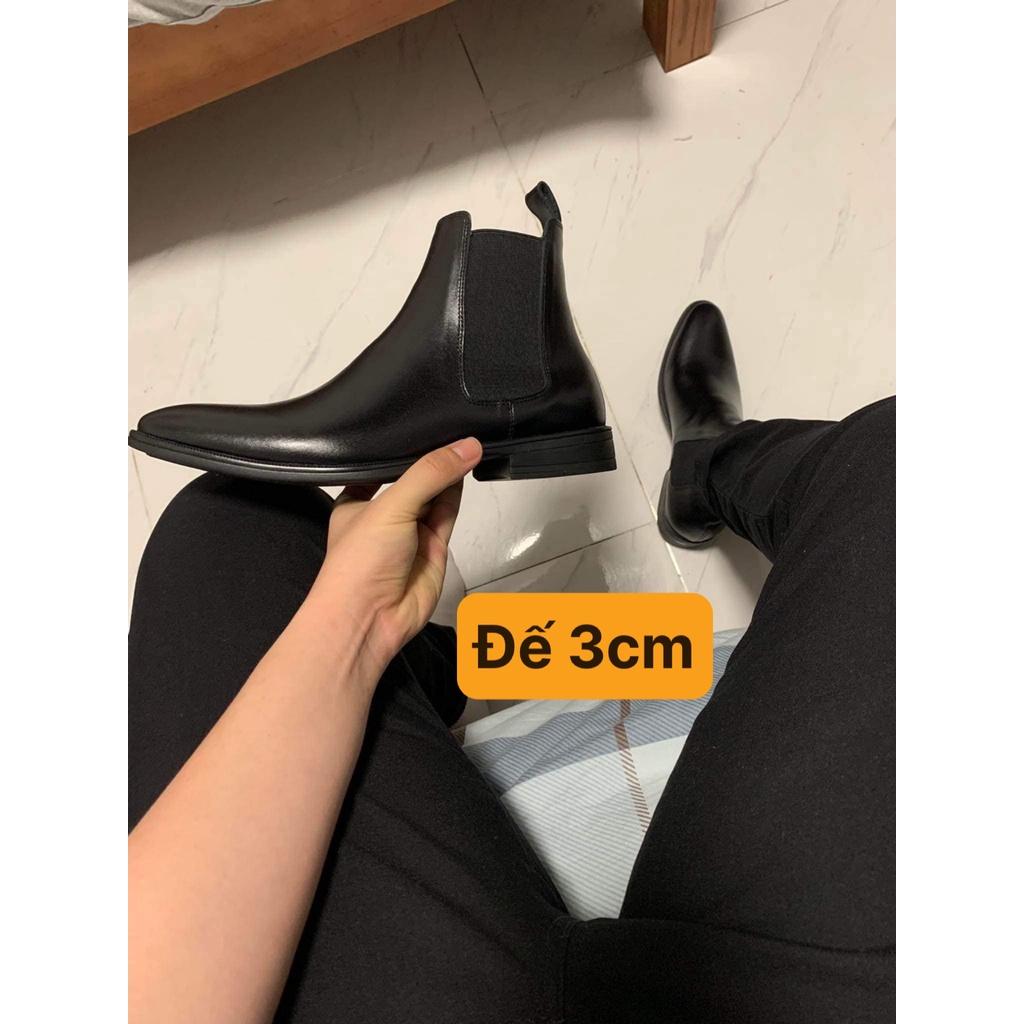 ( Chun thẳng ) Giày Bốt Nam, 4cm Heels Chelsea Boots Da Bò Classic
