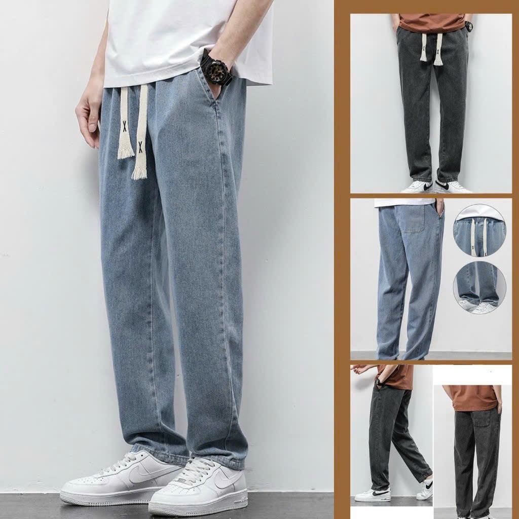 Quần baggy jean nam lưng thun- Quần jean nam ống suông rộng mẫu mới 2023