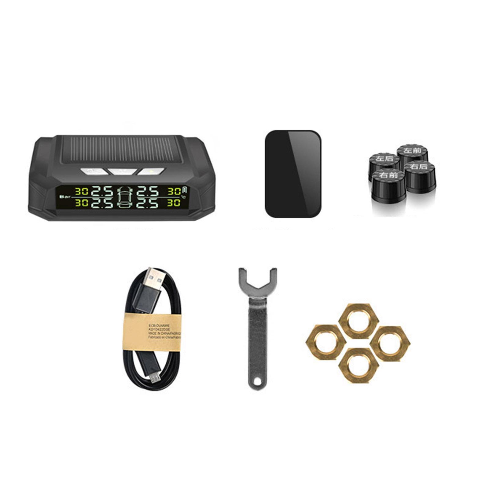 Tire Pressure System Solar USB LCD Display External Sensors