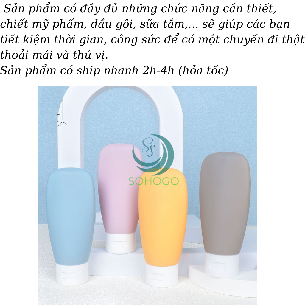 Set 4 tuýp chiết mỹ phẩm du lịch đựng dầu gội, sữa tắm, lotion, toner 60ML- Bộ chai lọ chiết mỹ phẩm tái sử dụng