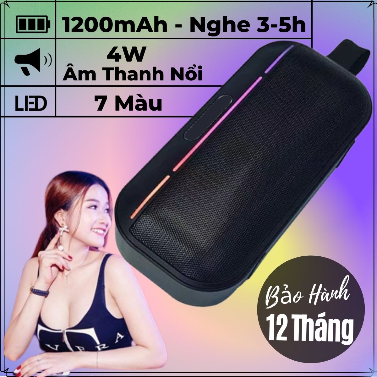 Loa Bluetooth MMS-300 Công Suất 4W, Pin 1200mAh, Đèn Led 7 Màu, Bass Mạnh, Hỗ Trợ Khe Cắm Thẻ Nhớ, USB, Đài FM