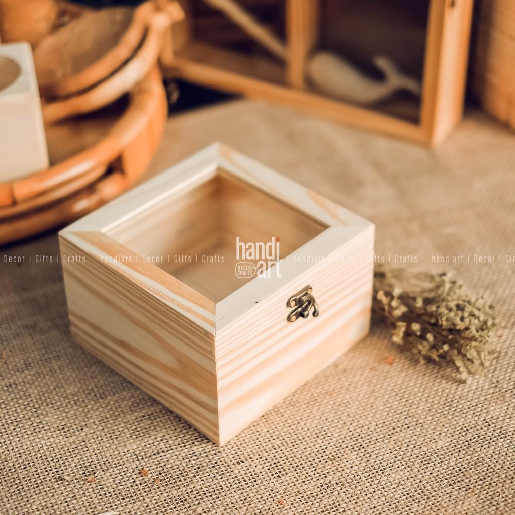 Hộp gỗ vuông nắp kính - Hộp gỗ đựng trang sức - Hộp gỗ đa năng - Wooden box glass