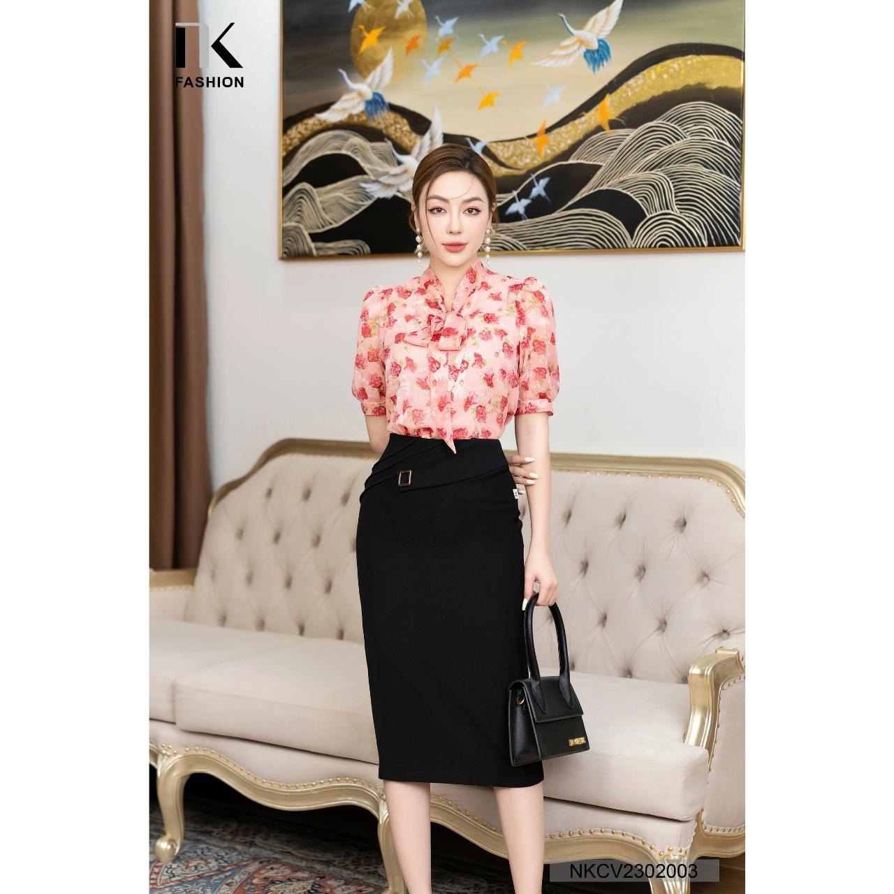 Áo Sơ Mi Hoa NK FASHION Tay Lỡ Buộc Nơ Cổ Nữ Tính Thanh Lịch Chất Liệu Cao Cấp Nhập Hàn Không Nhăn NKSM2302003