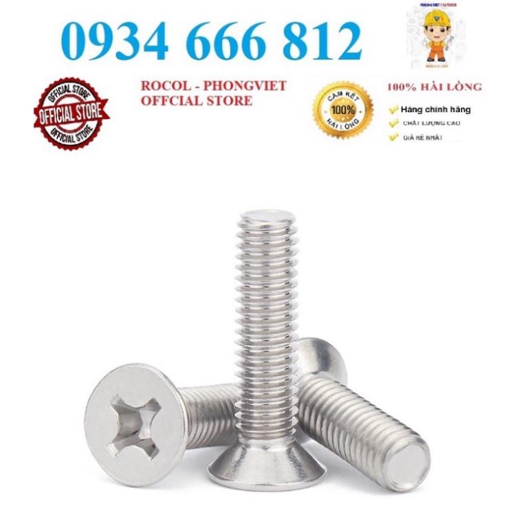 Combo 50c Vít pake Đầu Bằng INOX 304 M6, M6X12, M6X16, M6X20, M6X25