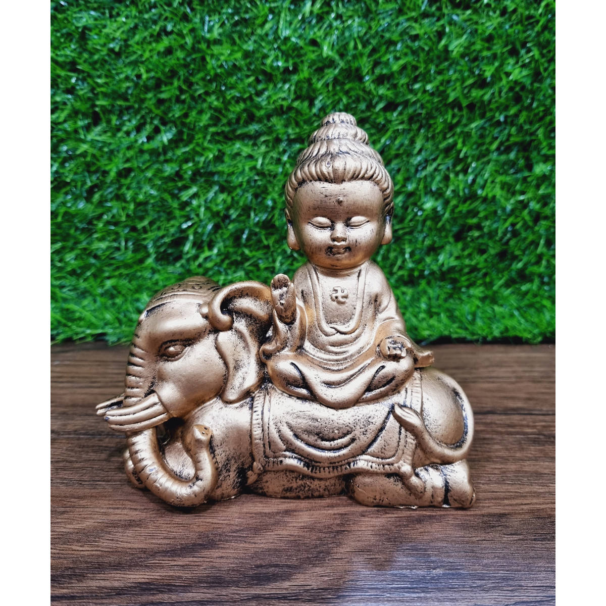 Mẫu Tam Thánh Phật cưỡi linh thú - màu sơn giả đồng cổ kính