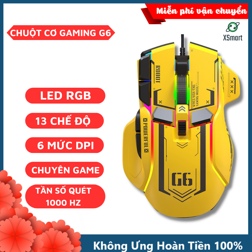 Chuột Cơ Chơi Game Máy Tính Có Dây G6 ESPORT GAMING Led Rgb 13 Chế Độ Thiết Kế Công Thái Học BH 12 Tháng - Hàng Chính Hãng