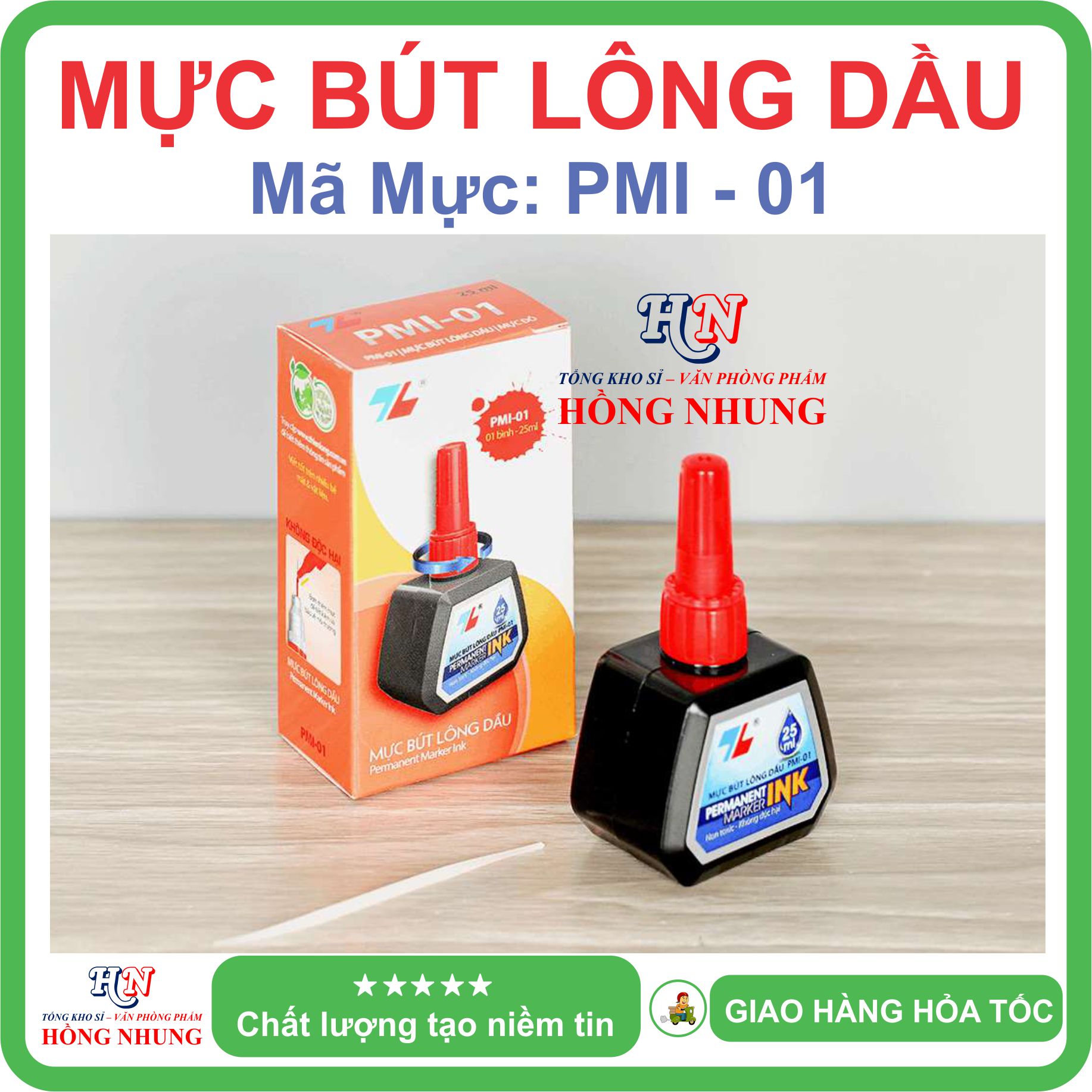 [SÉT] COMBO Lốc 6 Lọ Mực Bút Lông Dầu PMI-01, Mực tươi sáng, không độc hại